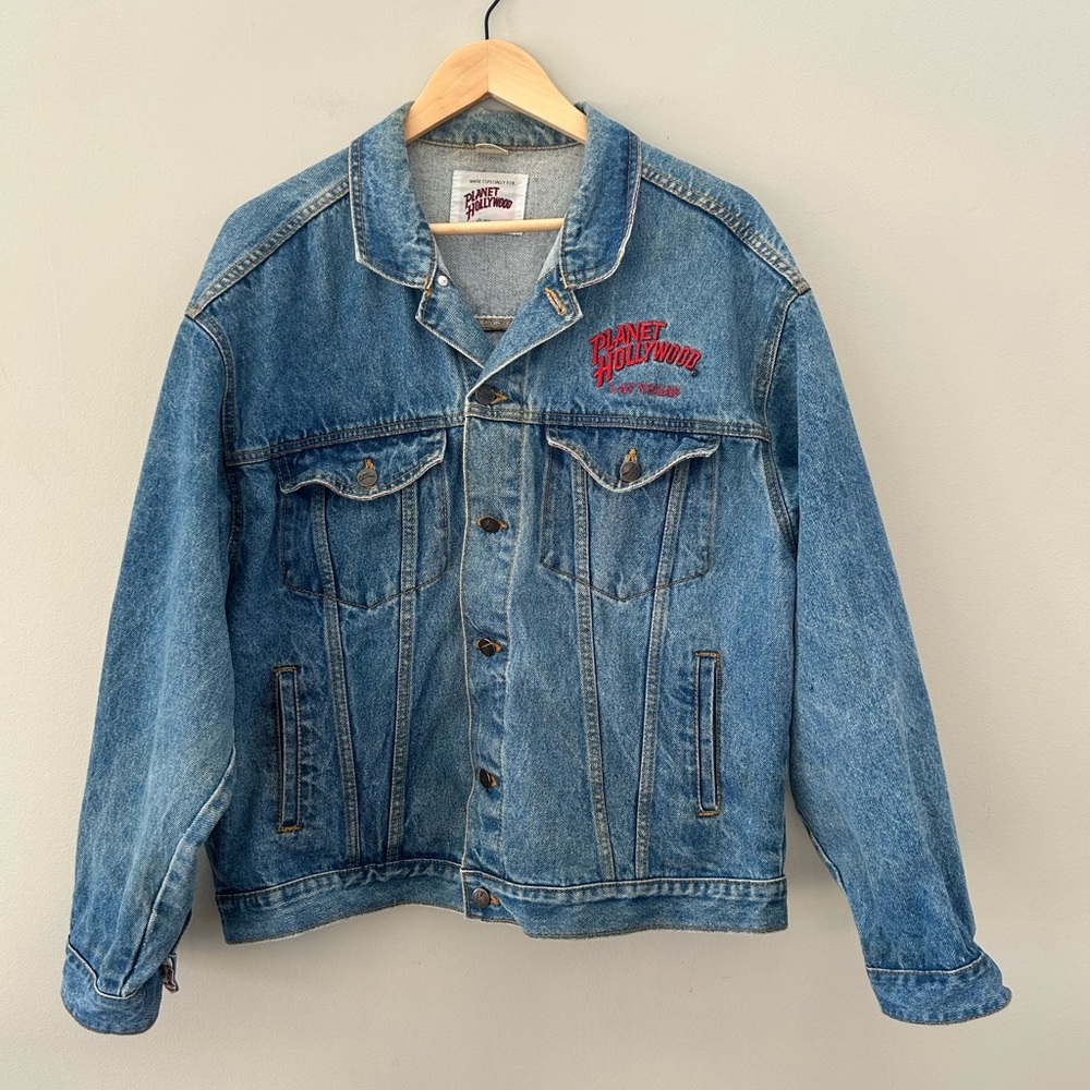 Vintage Blue Denim Jean Jacket with Red Script - Picture 2 of 10